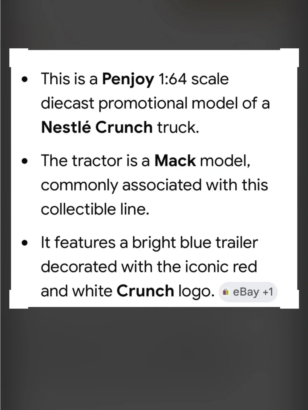 PENJOY Nestle Crunch Mack Tractor Trailer 1:64 Scale Diecast Promotional Model